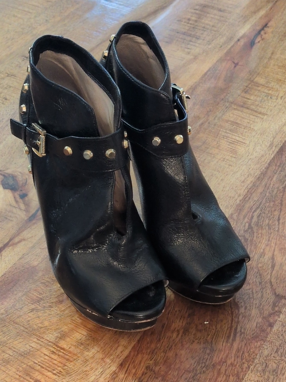 Michael Michael Kors Black Ailee Studded Open Toe Stiletto Ankle Boots  Size 6.5